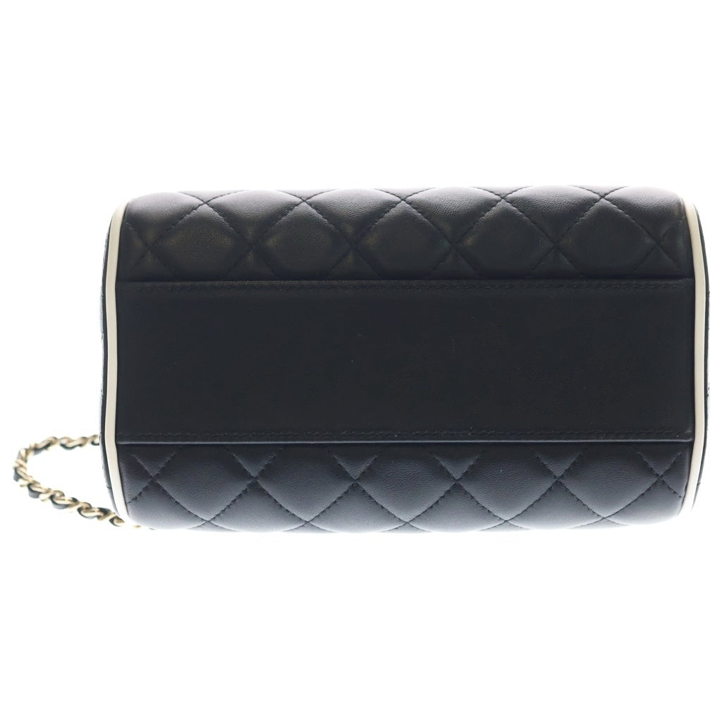 CHANEL(シャネル) マトラッセ ボストンショルダーバッグ チェーンミニバッグ ブラック×ホワイト ラムスキン AP4515 ゴールド金具 レディース