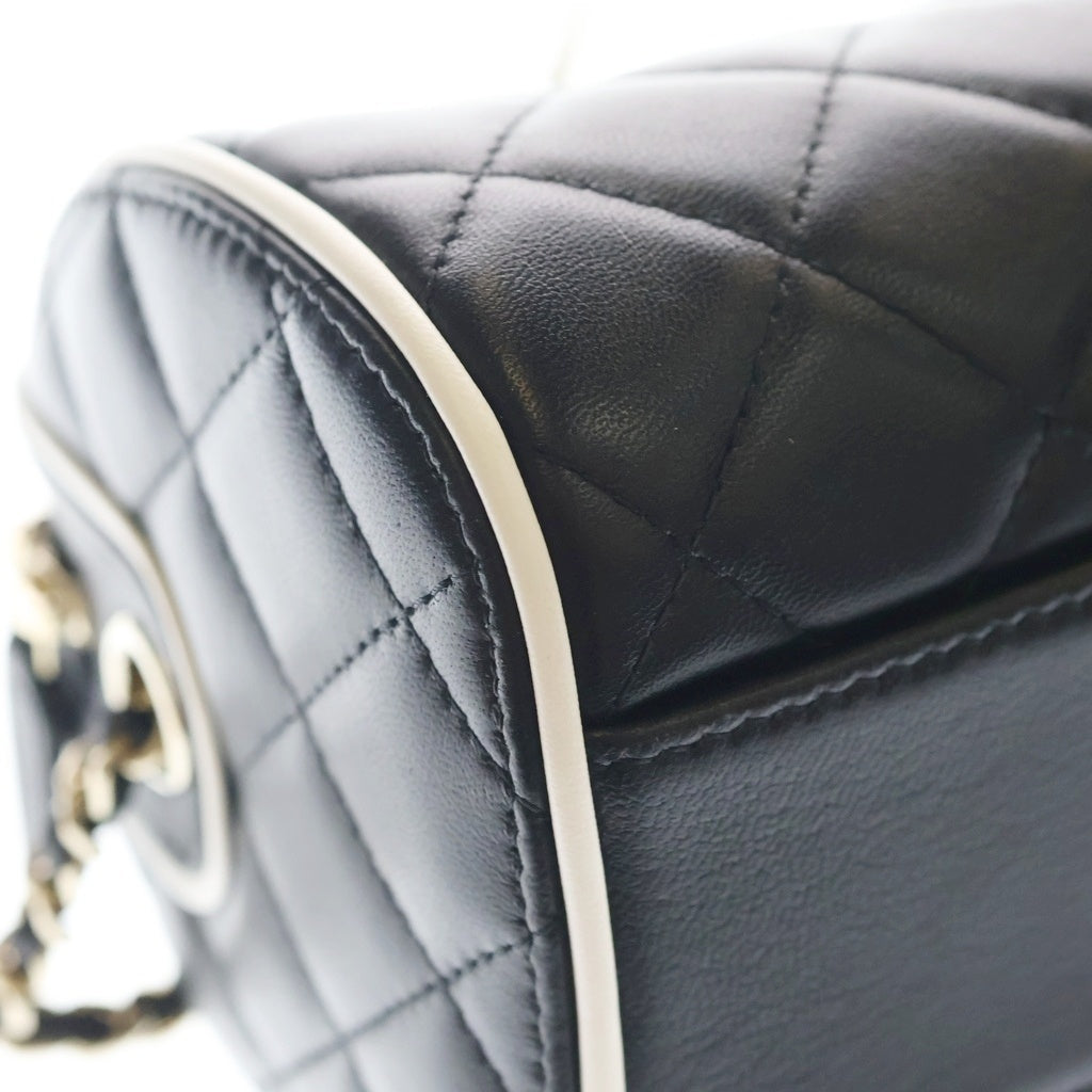 CHANEL(シャネル) マトラッセ ボストンショルダーバッグ チェーンミニバッグ ブラック×ホワイト ラムスキン AP4515 ゴールド金具 レディース