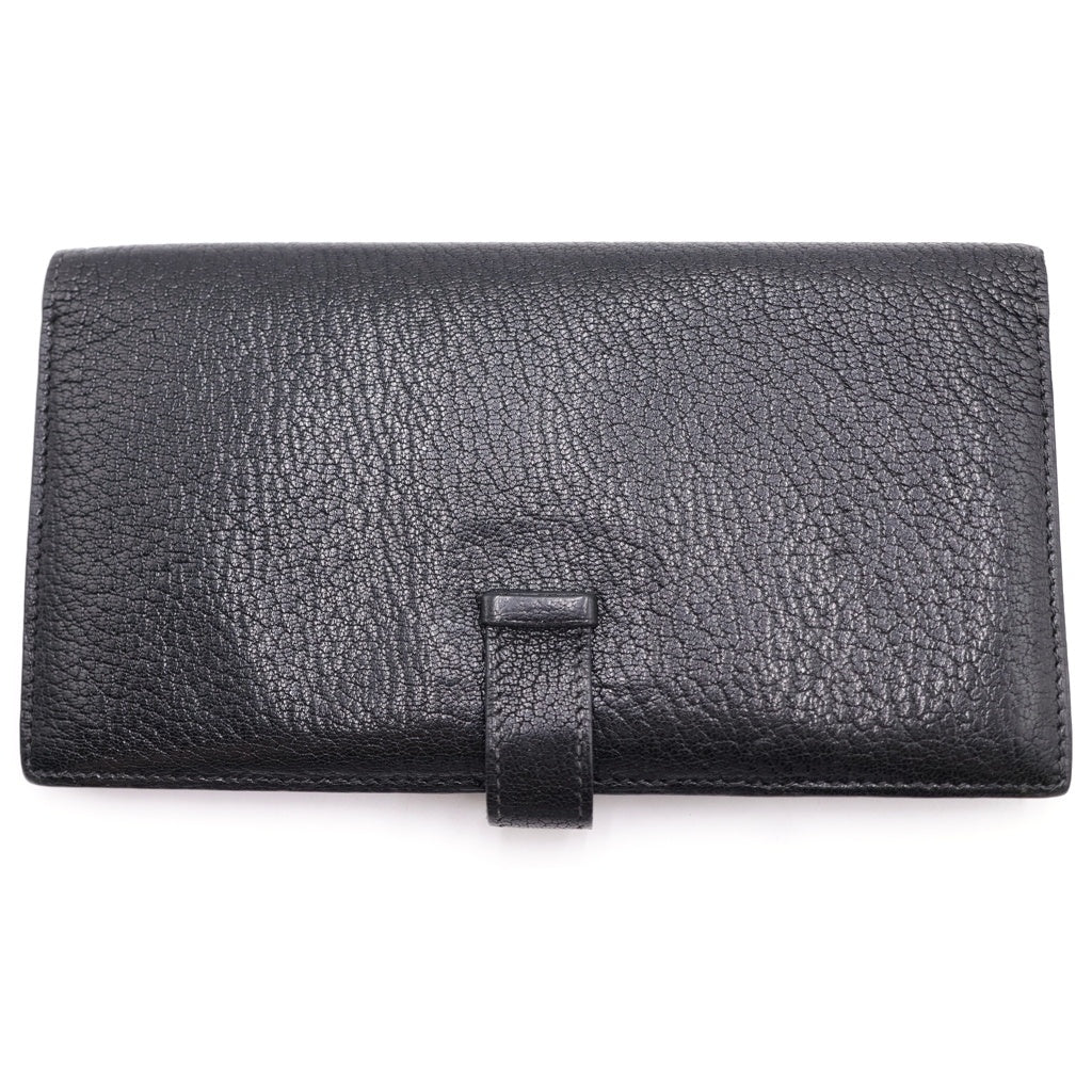 HERMES(エルメス) ベアンスフレ 2つ折り財布 ゴールド金具 シェーブル レザー ブラック □G刻印