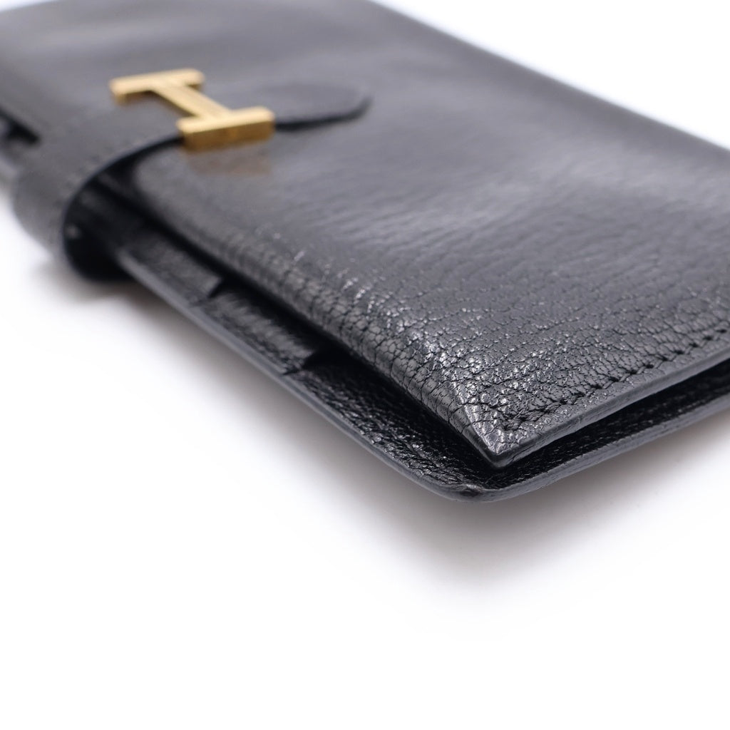 HERMES(エルメス) ベアンスフレ 2つ折り財布 ゴールド金具 シェーブル レザー ブラック □G刻印