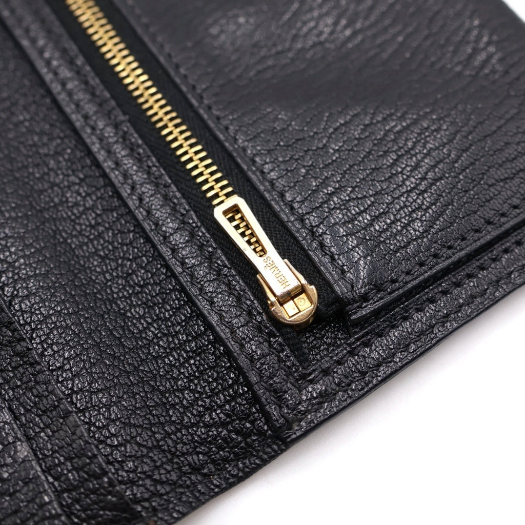 HERMES(エルメス) ベアンスフレ 2つ折り財布 ゴールド金具 シェーブル レザー ブラック □G刻印