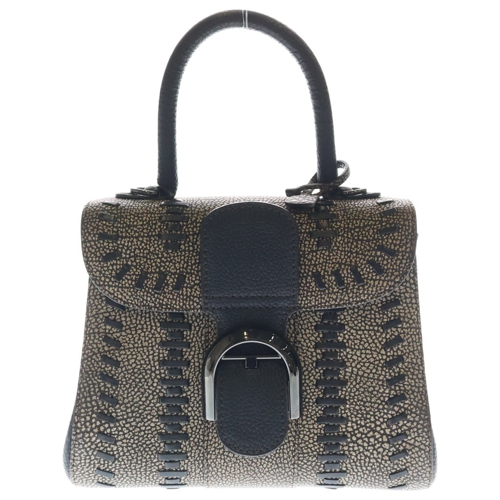 DELVAUX(デルボー) ブリヨンミニ クリスピーカーフ トライバルステッチ レザー 2WAY ハンド ショルダーバッグ ブラウン/ブラック レディース