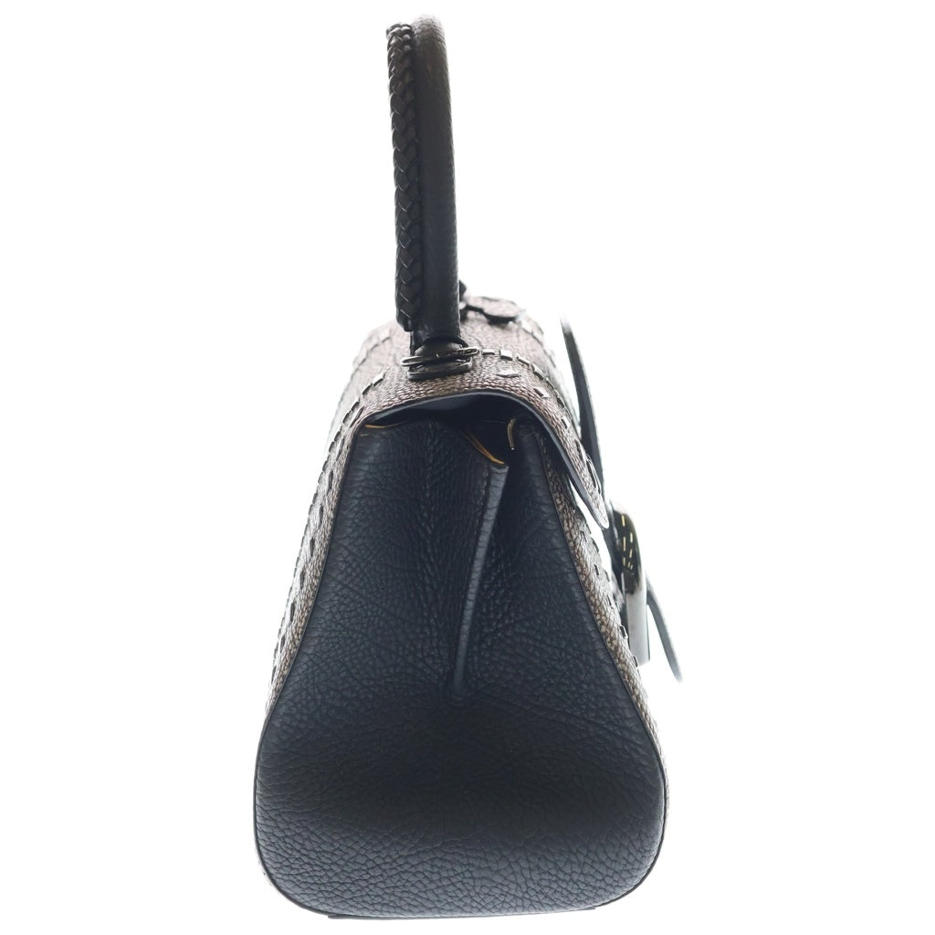 DELVAUX(デルボー) ブリヨンミニ クリスピーカーフ トライバルステッチ レザー 2WAY ハンド ショルダーバッグ ブラウン/ブラック レディース