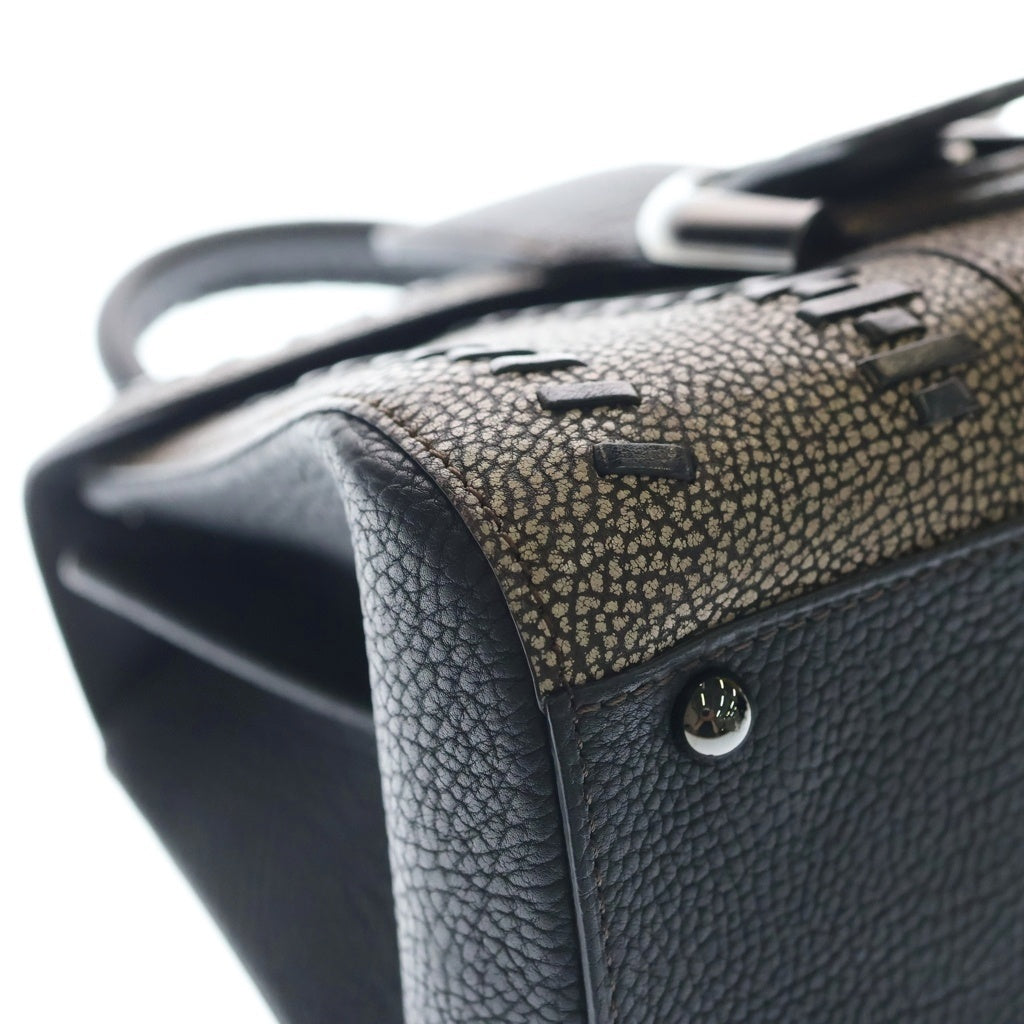 DELVAUX(デルボー) ブリヨンミニ クリスピーカーフ トライバルステッチ レザー 2WAY ハンド ショルダーバッグ ブラウン/ブラック レディース