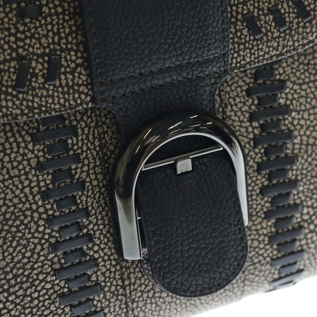 DELVAUX(デルボー) ブリヨンミニ クリスピーカーフ トライバルステッチ レザー 2WAY ハンド ショルダーバッグ ブラウン/ブラック レディース