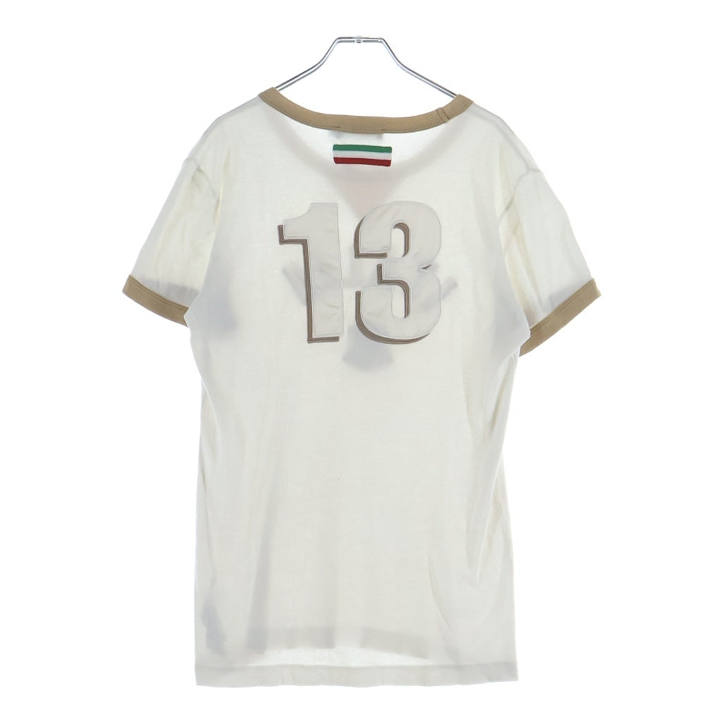 DOLCE & GABBANA(ドルチェアンドガッバーナ) ITALIA DG BASKET ロゴ刺繍 半袖リブカットソー リンガーTシャツ エンブレム コットン ホワイト/ブラウン G8A87G