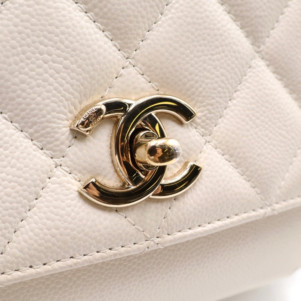 CHANEL(シャネル) マトラッセ アフィニティ 2WAYハンドバッグ チェーンショルダーバッグ ホワイト キャビアスキン A93749 ゴールド金具 レディース