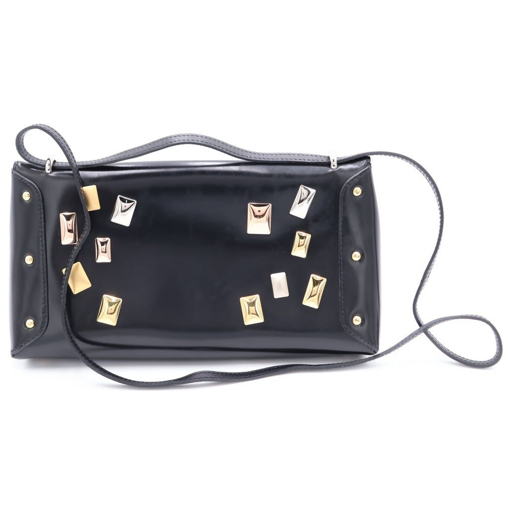 LOUIS VUITTON(ルイヴィトン) スタッズ サックトライアングル リミテッドエディションPM ショルダーバッグ ブラック レザー ゴールド金具 レディース