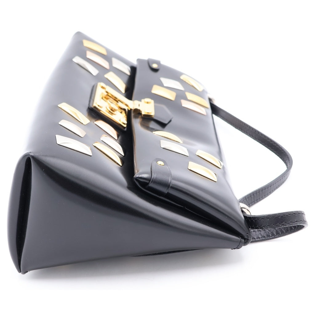 LOUIS VUITTON(ルイヴィトン) スタッズ サックトライアングル リミテッドエディションPM ショルダーバッグ ブラック レザー ゴールド金具 レディース