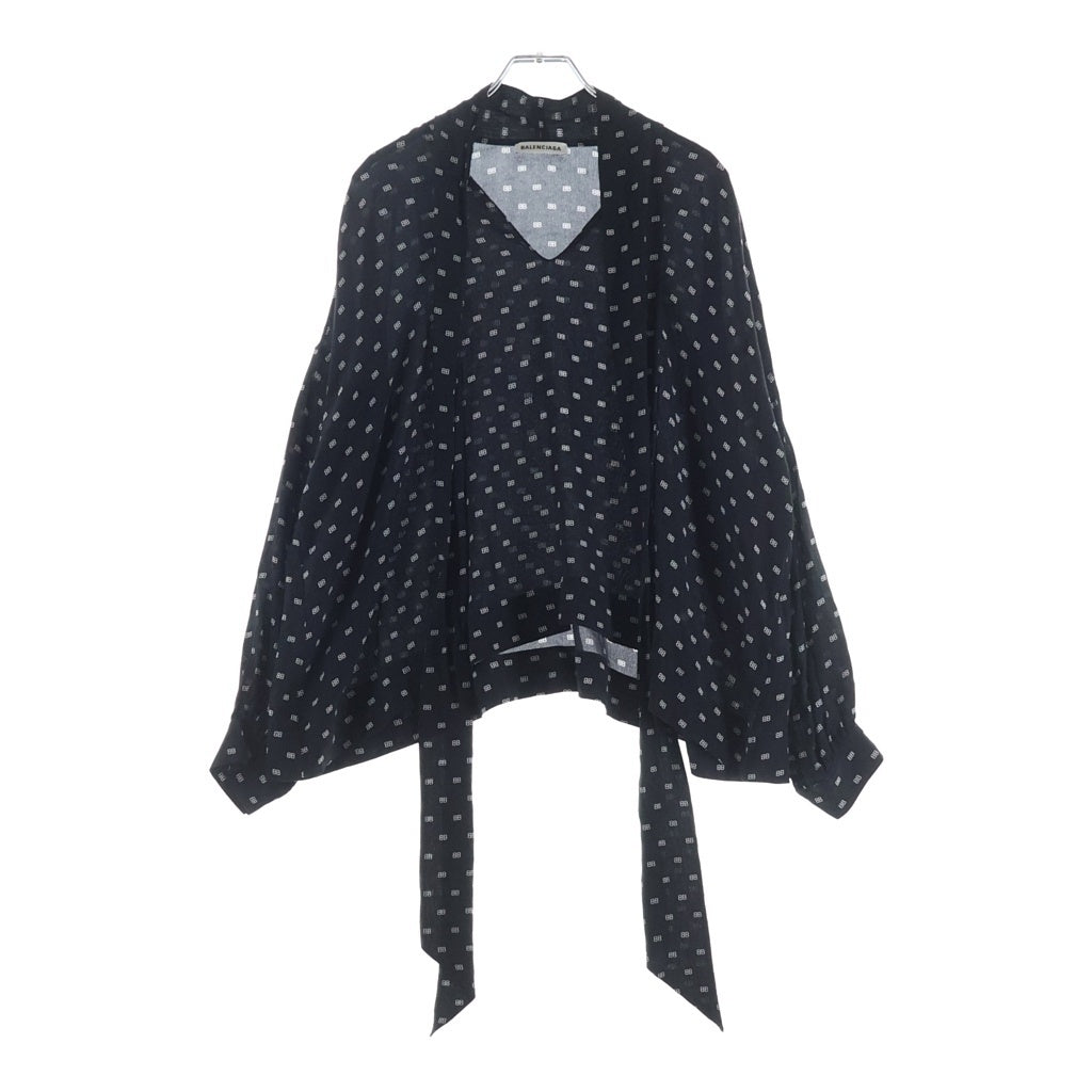 BALENCIAGA(バレンシアガ) BBロゴ ボウタイ ブラウス シルク ブラック 34サイズ レディース