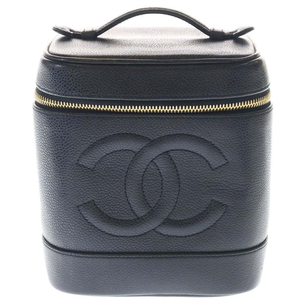 CHANEL(シャネル) ココマーク バニティ ポーチ ハンドバッグ ブラック キャビアスキン ゴールド金具 レディース