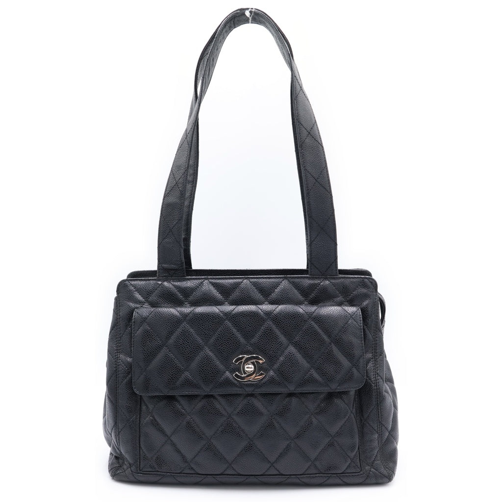 CHANEL(シャネル) マトラッセ ターンロック ハンドバッグ トートバッグ ブラック キャビアスキン シルバー金具 レディース