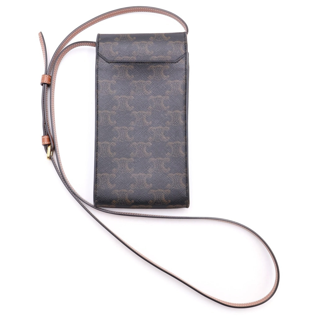 CELINE(セリーヌ) トリオンフ PVC レザー ゴールド金具 フォンポーチ モバイルポーチ ショルダーバッグ ブラウン レディース