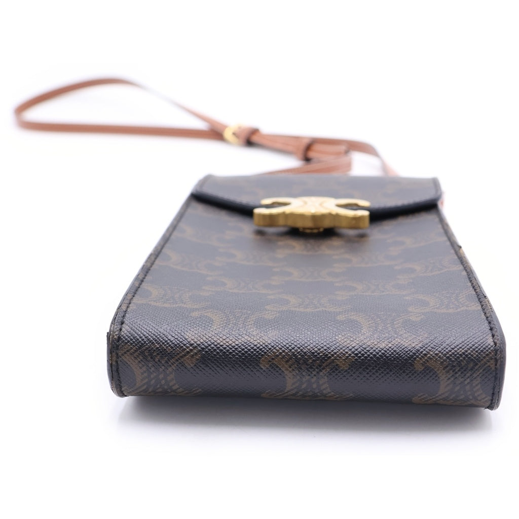 CELINE(セリーヌ) トリオンフ PVC レザー ゴールド金具 フォンポーチ モバイルポーチ ショルダーバッグ ブラウン レディース
