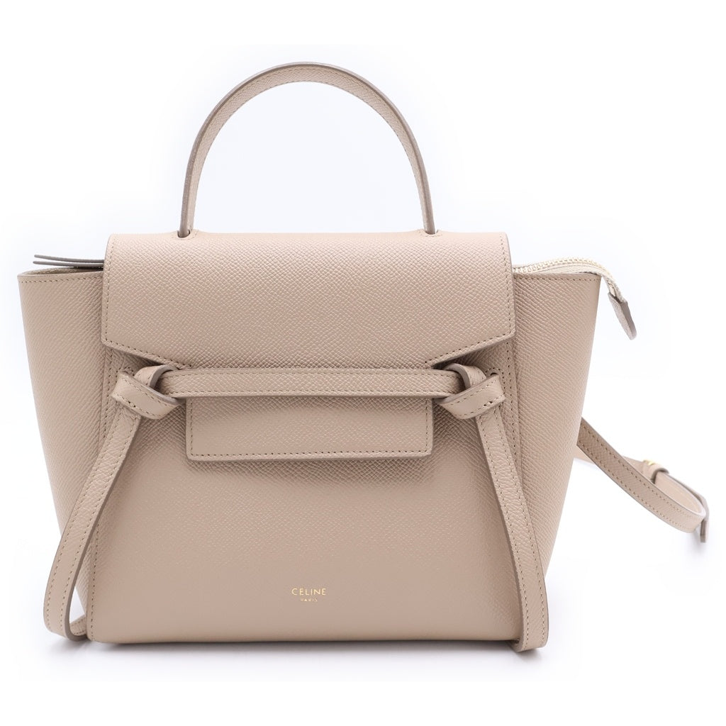 CELINE(セリーヌ) セリーヌ ベルトバッグ 2WAYハンドバッグ ショルダーバッグ ベージュ レザー ゴールド金具 レディース