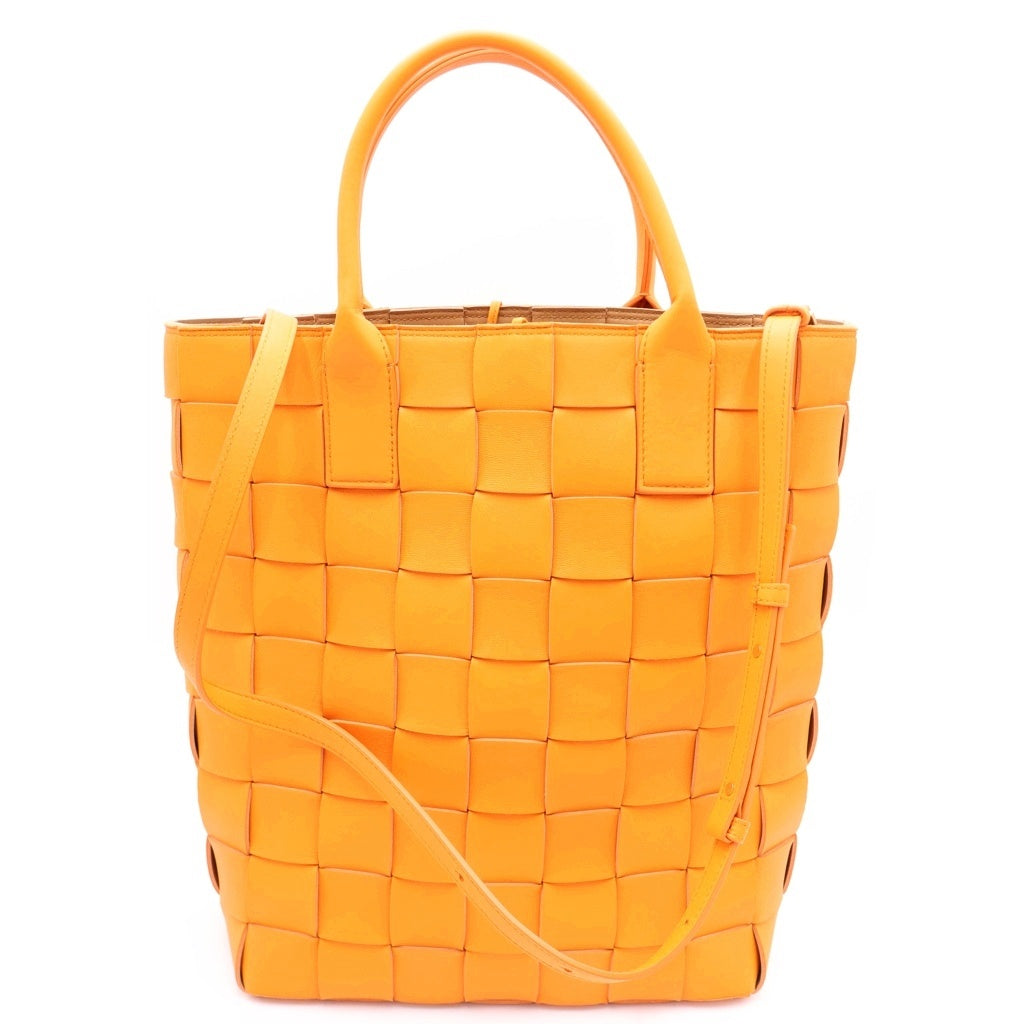 BOTTEGA VENETA(ボッテガヴェネタ) イントレチャート 2WAYハンドバッグ トートバッグ ショルダーバッグ オレンジ レザー ゴールド金具 レディース