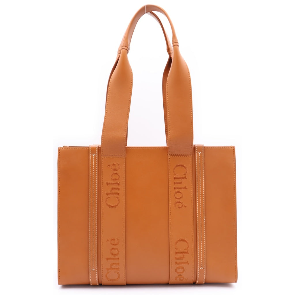 Chloe(クロエ) ウッディ ミディアム トートバッグ ハンドバッグ ブラウン レザー レディース