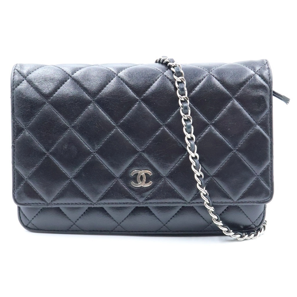 CHANEL(シャネル) マトラッセ チェーンウォレット ショルダーバッグ ブラック ラムスキン A33814 シルバー金具 レディース