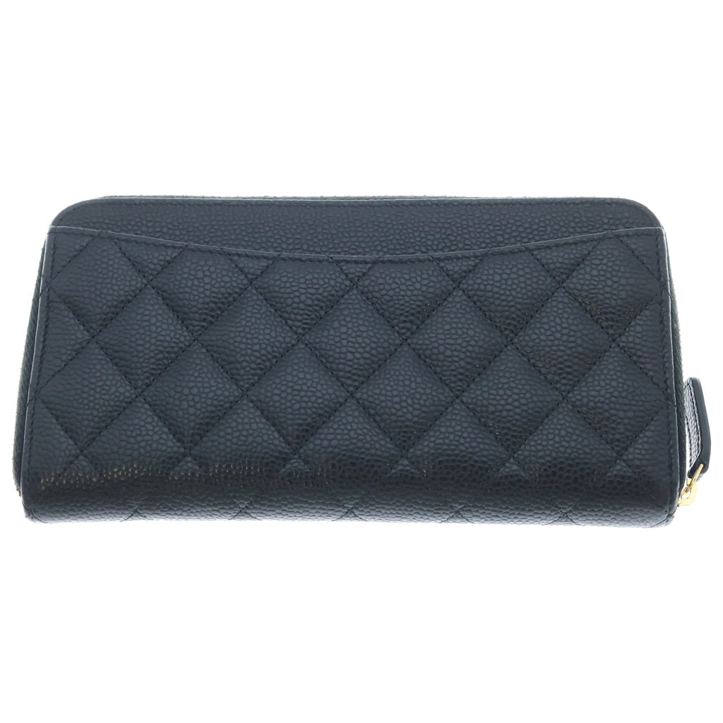 CHANEL(シャネル) マトラッセ クラシック ロングジップウォレット キャビアスキン ゴールド金具 ラウンドファスナー長財布 ブラック AP0242