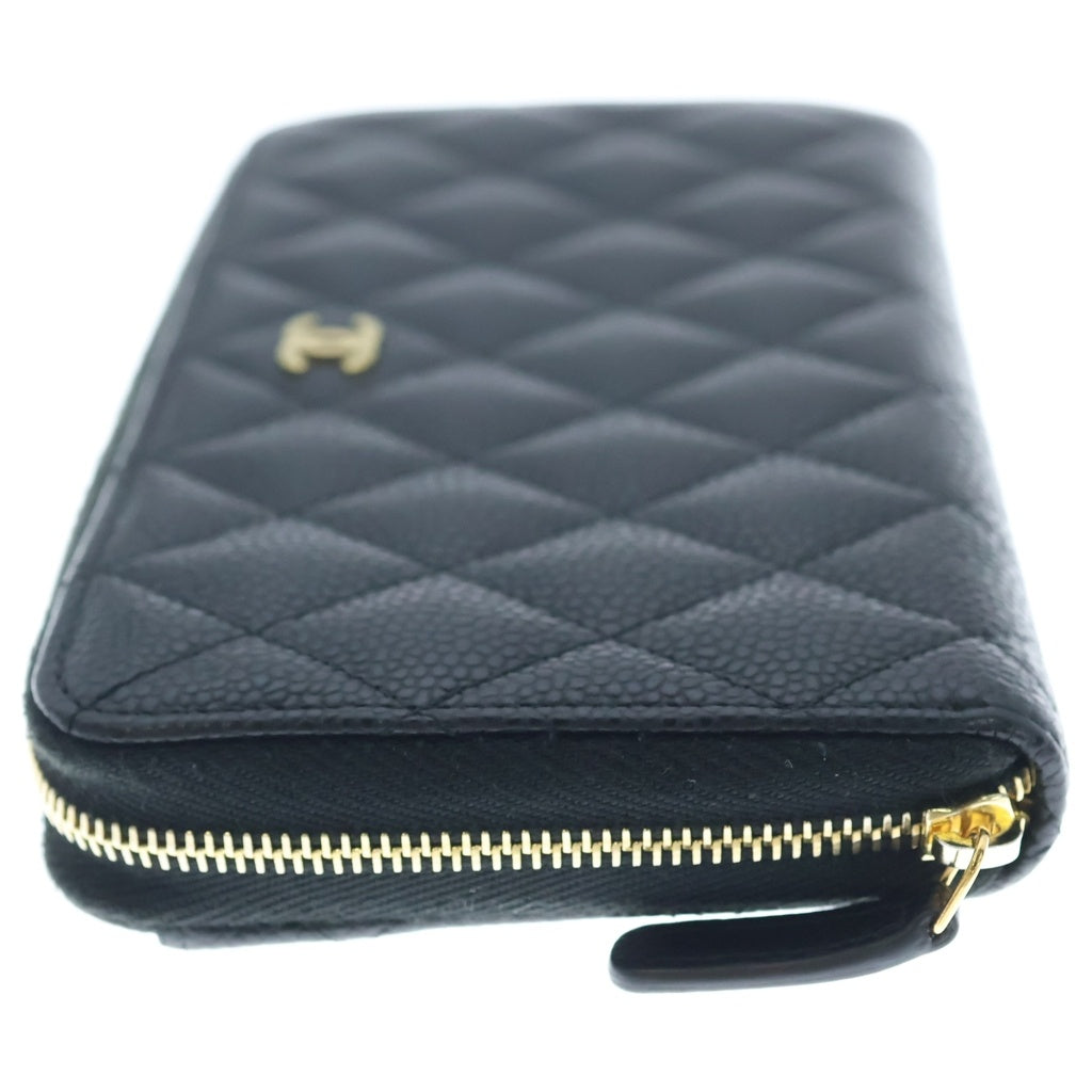 CHANEL(シャネル) マトラッセ クラシック ロングジップウォレット キャビアスキン ゴールド金具 ラウンドファスナー長財布 ブラック AP0242