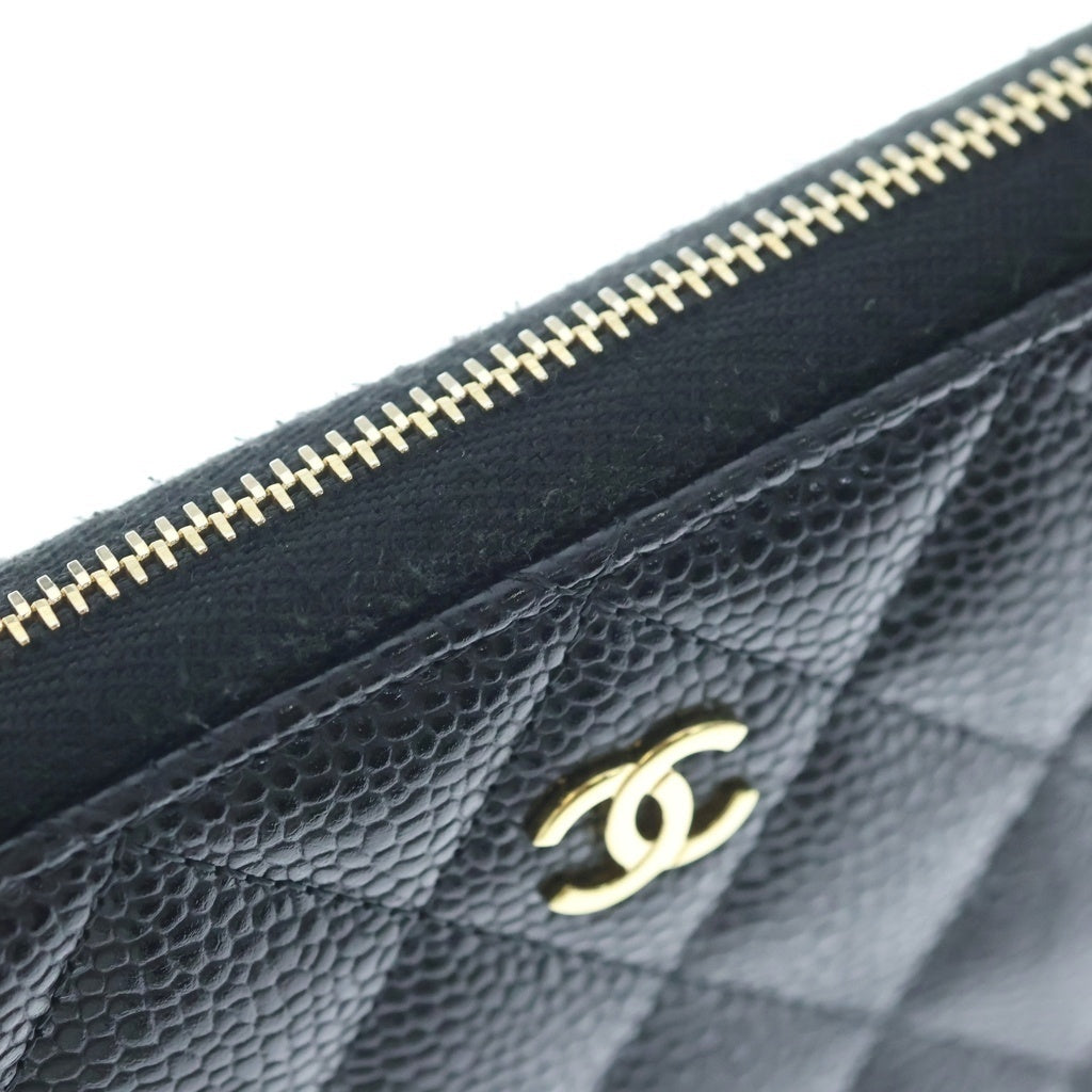CHANEL(シャネル) マトラッセ クラシック ロングジップウォレット キャビアスキン ゴールド金具 ラウンドファスナー長財布 ブラック AP0242