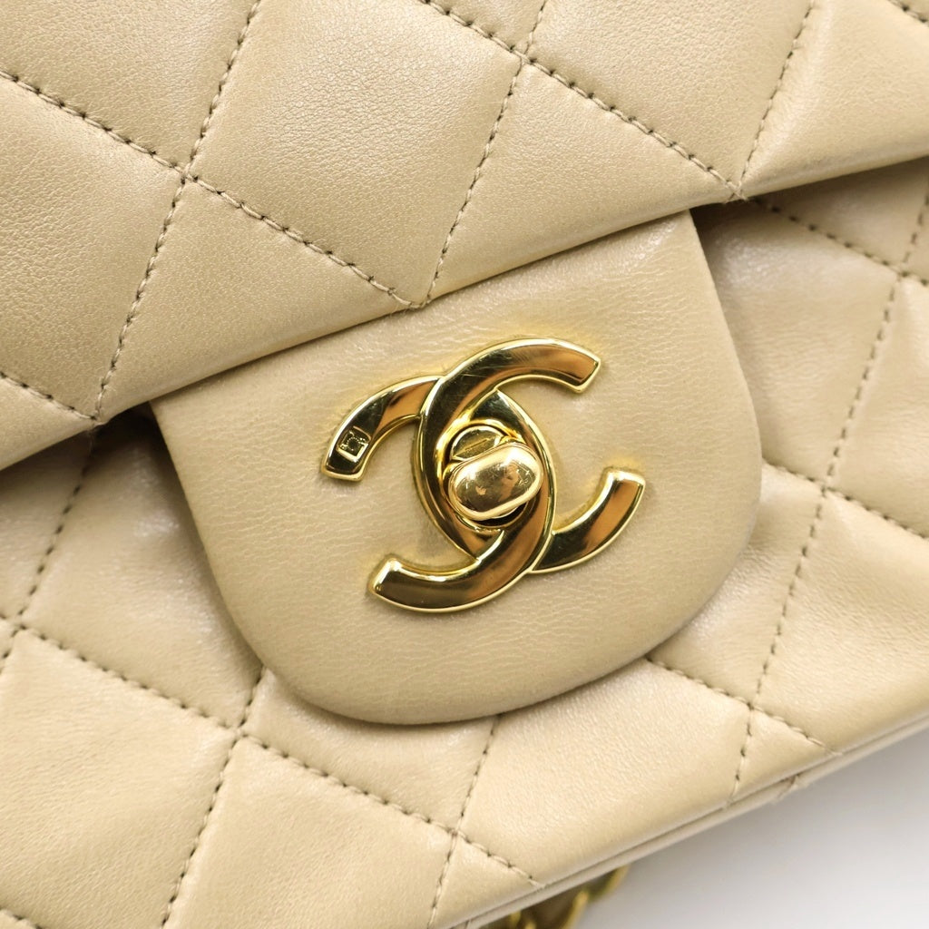 CHANEL(シャネル) マトラッセ25 ダブルフラップ ダブルチェーンショルダーバッグ ハンドバッグ ベージュ ラムスキン ゴールド金具 レディース