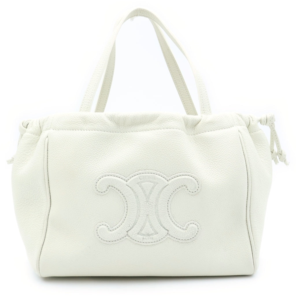CELINE(セリーヌ) キュイルトリオンフスモールカバドローストリングバッグ ショルダーバッグ ホワイト グレインドカーフスキン 111013ENY.01HT ゴールド金具 レディース