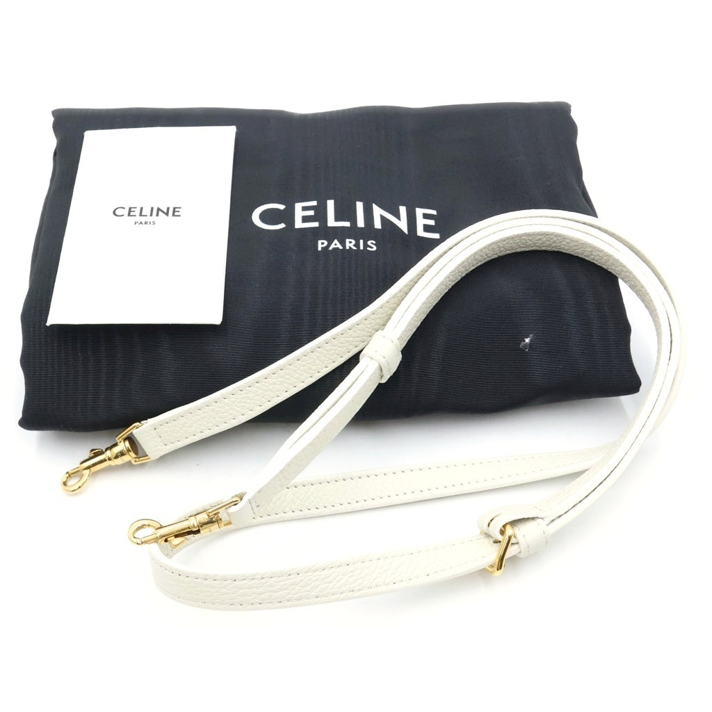 CELINE(セリーヌ) キュイルトリオンフスモールカバドローストリングバッグ ショルダーバッグ ホワイト グレインドカーフスキン 111013ENY.01HT ゴールド金具 レディース