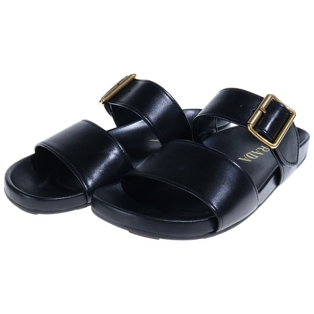 PRADA(プラダ) メタルバックル レザーサンダル ブラック レディース