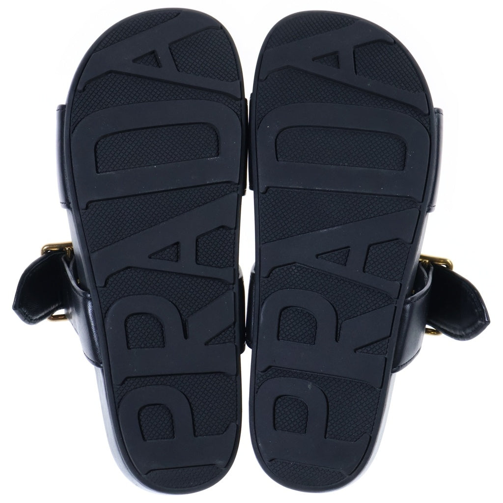 PRADA(プラダ) メタルバックル レザーサンダル ブラック レディース