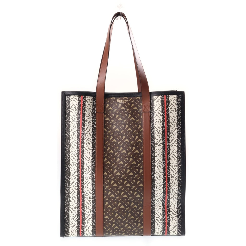 BURBERRY(バーバリー) TBモノグラム ストライプ ポートレート ハンドバッグ ブラック×ブラウン トートバッグ キャンバス×レザー 8019383