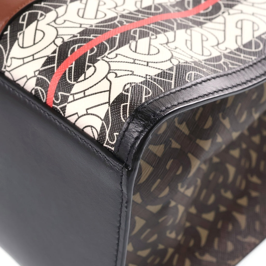 BURBERRY(バーバリー) TBモノグラム ストライプ ポートレート ハンドバッグ ブラック×ブラウン トートバッグ キャンバス×レザー 8019383