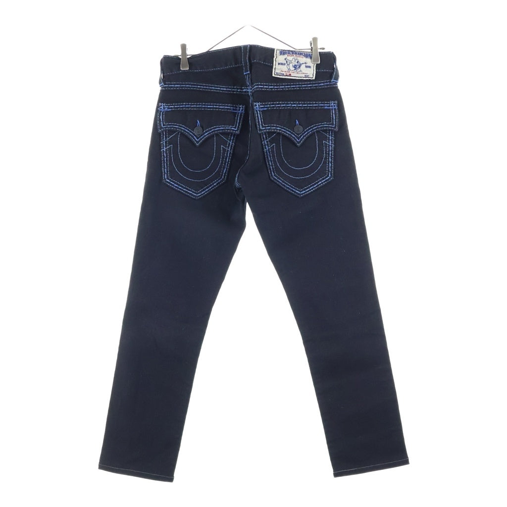 TRUE RELIGION(トゥルーレリジョン) SLIM BIG T/SUPER T BLUE TONE ブルーステッチ スリムフィットデニムパンツ ジーンズ ブラック/ブルー M70E08X49