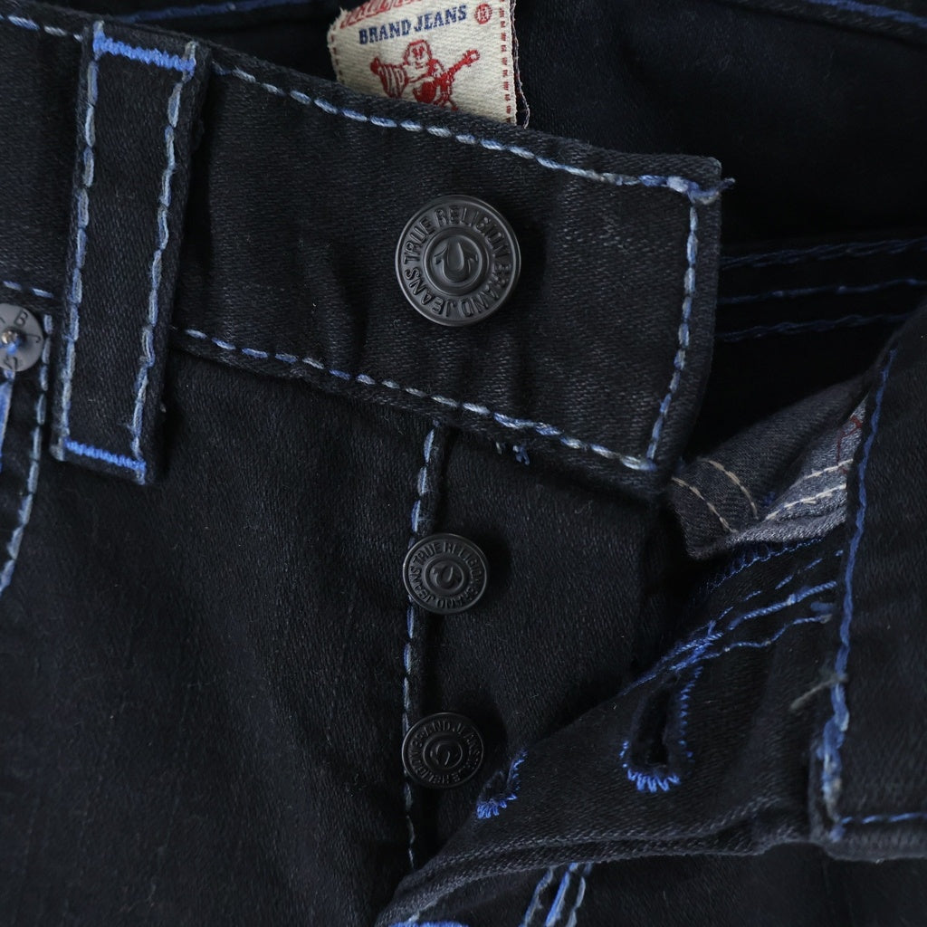 TRUE RELIGION(トゥルーレリジョン) SLIM BIG T/SUPER T BLUE TONE ブルーステッチ スリムフィットデニムパンツ ジーンズ ブラック/ブルー M70E08X49