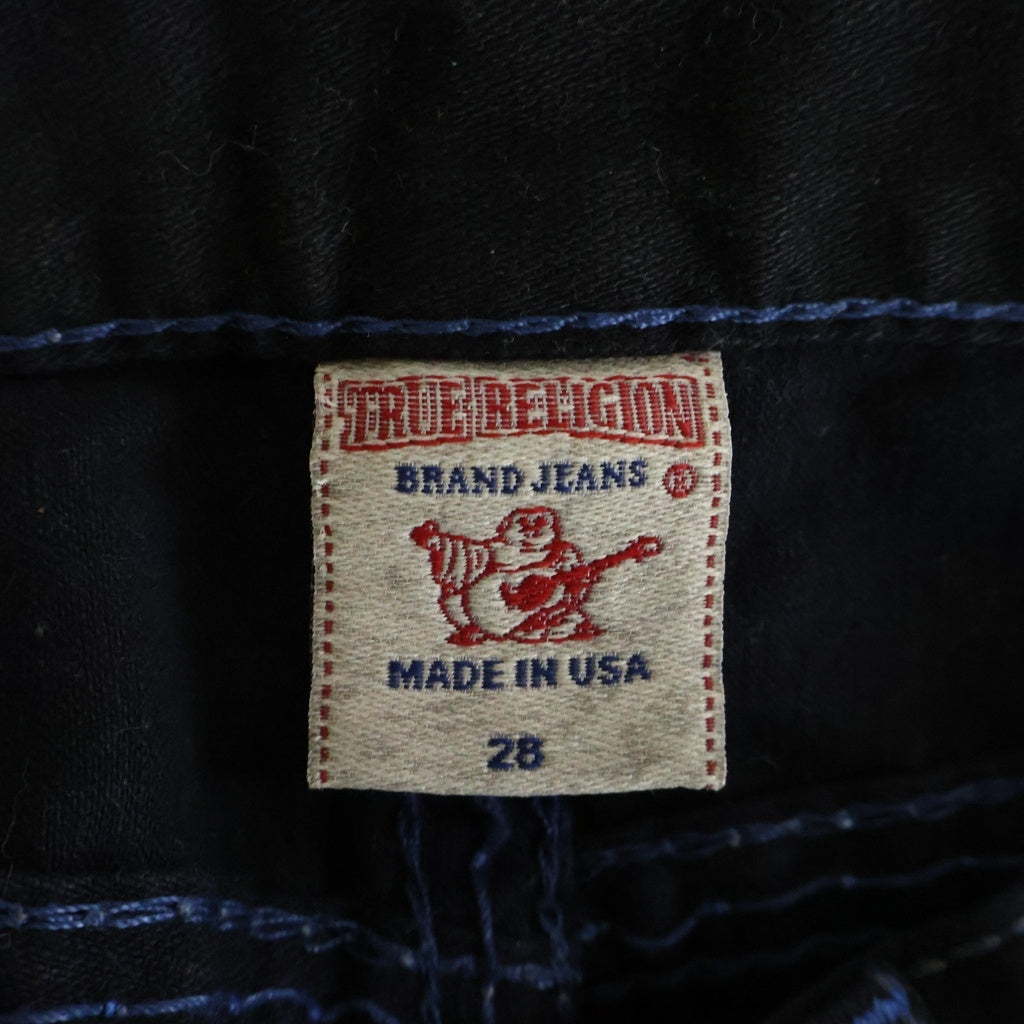 TRUE RELIGION(トゥルーレリジョン) SLIM BIG T/SUPER T BLUE TONE ブルーステッチ スリムフィットデニムパンツ ジーンズ ブラック/ブルー M70E08X49