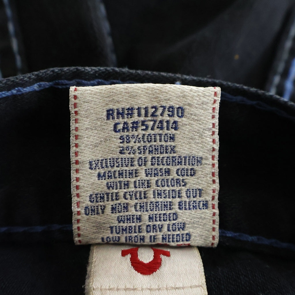 TRUE RELIGION(トゥルーレリジョン) SLIM BIG T/SUPER T BLUE TONE ブルーステッチ スリムフィットデニムパンツ ジーンズ ブラック/ブルー M70E08X49