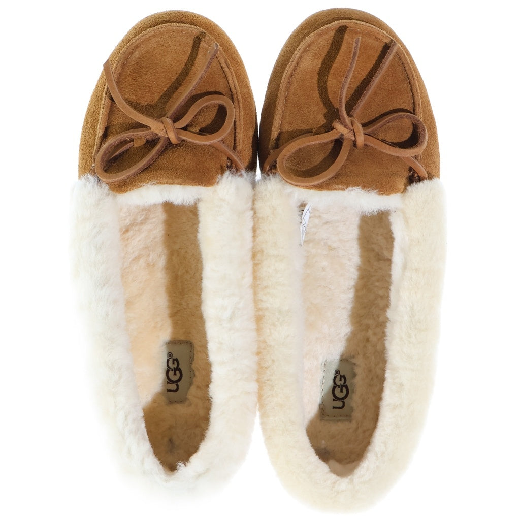 UGG(アグ) ボア ムートンフラットシューズ フラットパンプス ブラウン×ベージュ #38 レディース