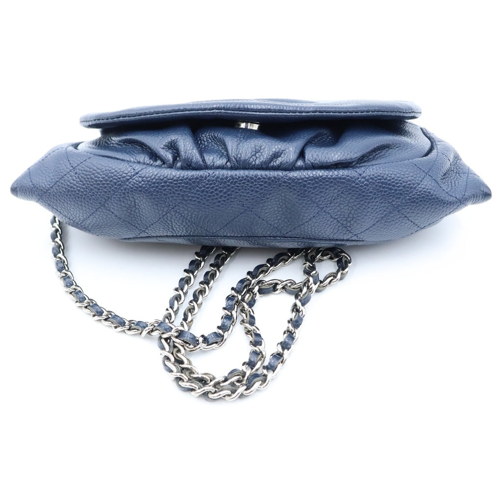 CHANEL(シャネル) ハーフムーン チェーンショルダーバッグ ミニバッグ ネイビー キャビアスキン シルバー金具 レディース