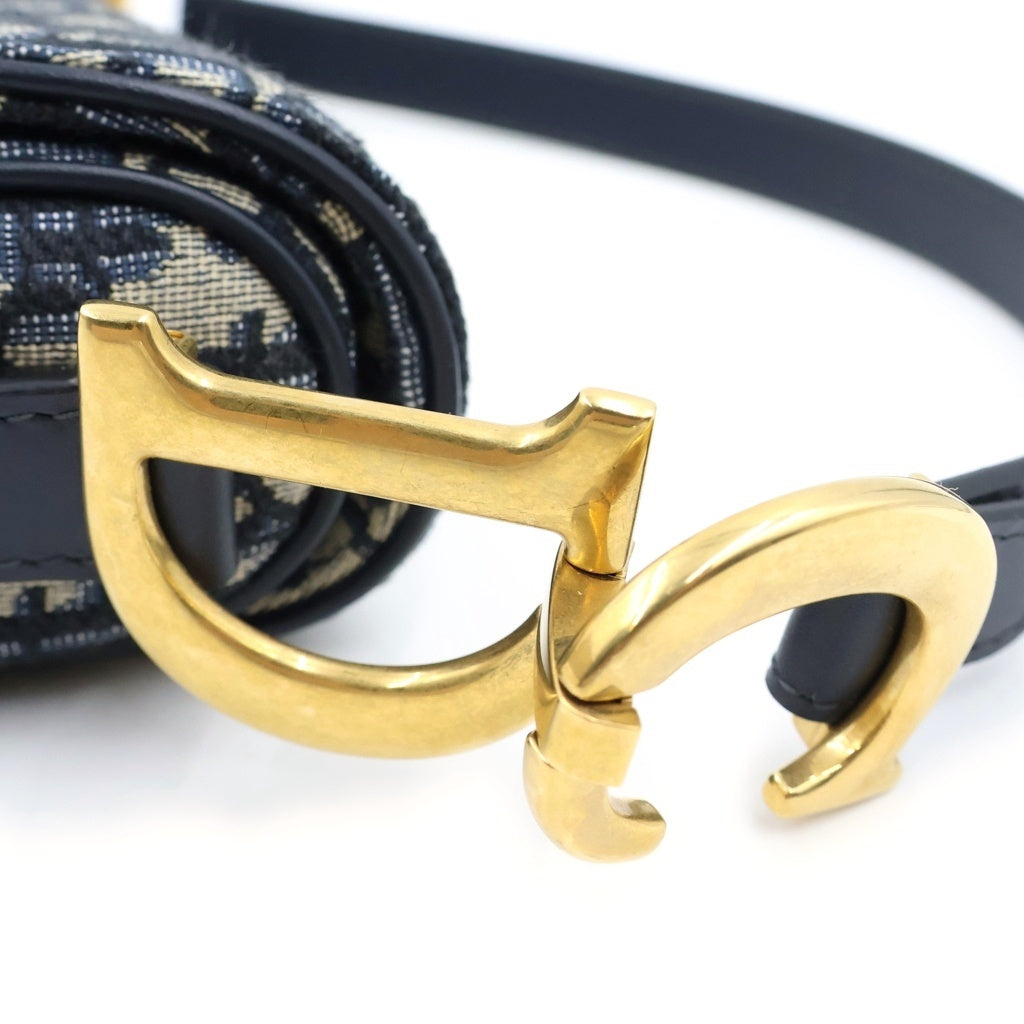 Christian Dior(クリスチャンディオール) オブリーク ジャガード サドルバッグ 2wayショルダー ハンドバック キャンバス レザー ネイビー レディース