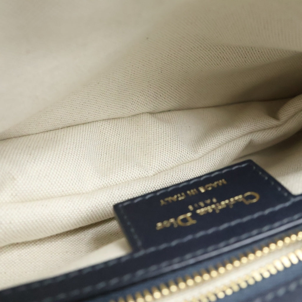 Christian Dior(クリスチャンディオール) オブリーク ジャガード サドルバッグ 2wayショルダー ハンドバック キャンバス レザー ネイビー レディース