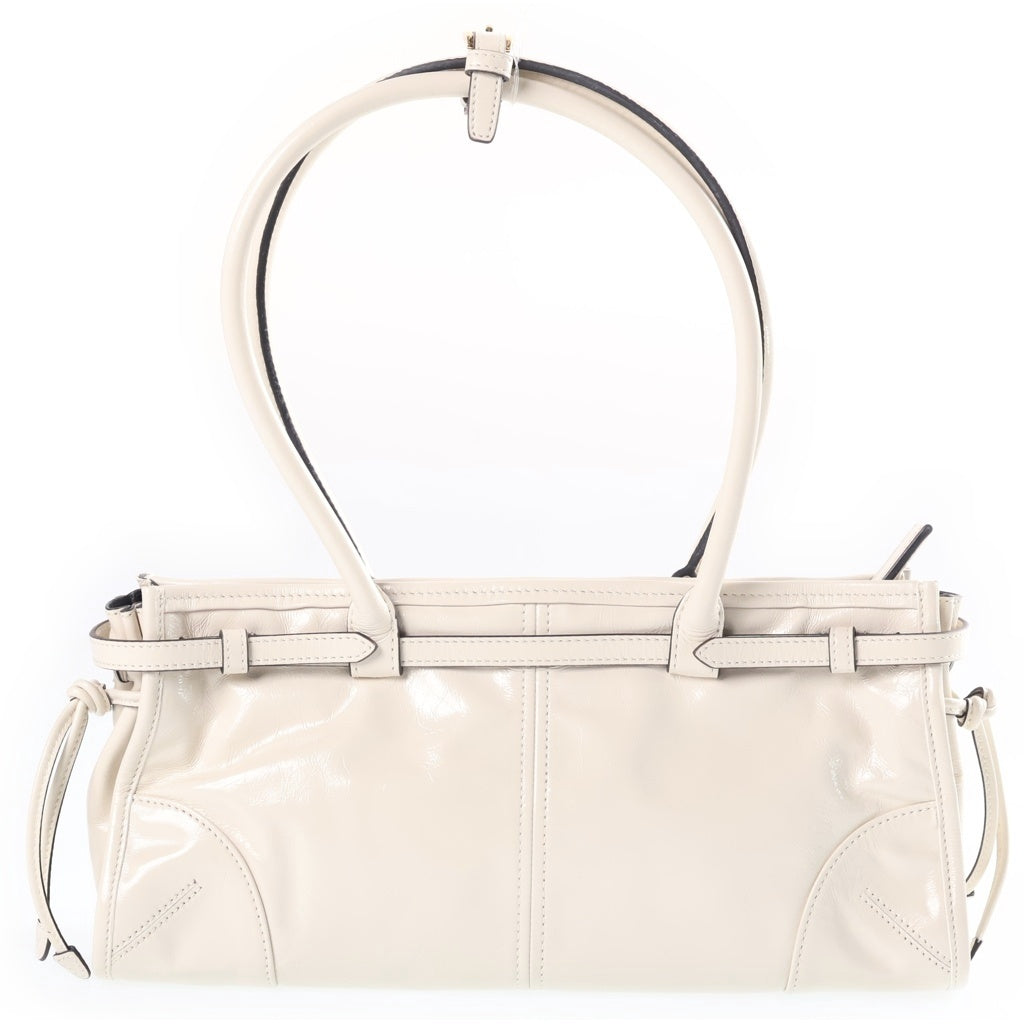 PRADA(プラダ) ボニー ミディアム 2WAYショルダーバッグ ハンドバッグ ホワイト レザー 1BA426 ゴールド金具 レディース