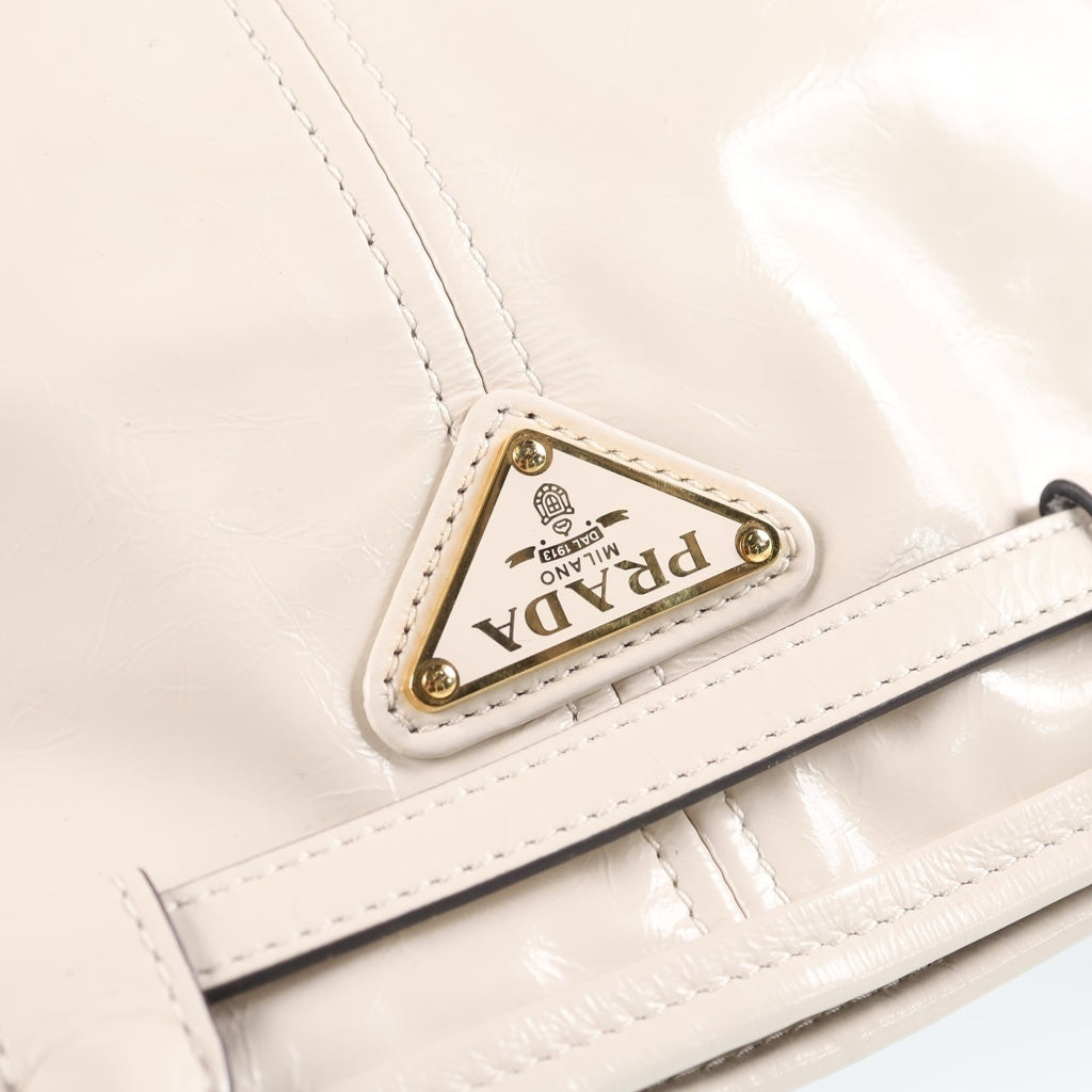 PRADA(プラダ) ボニー ミディアム 2WAYショルダーバッグ ハンドバッグ ホワイト レザー 1BA426 ゴールド金具 レディース
