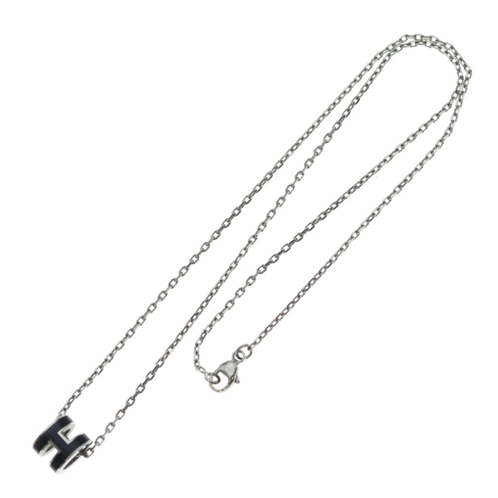 HERMES(エルメス) ミニポップアッシュH ネックレス ペンダント チェーン シルバー×ブラック GP レディース