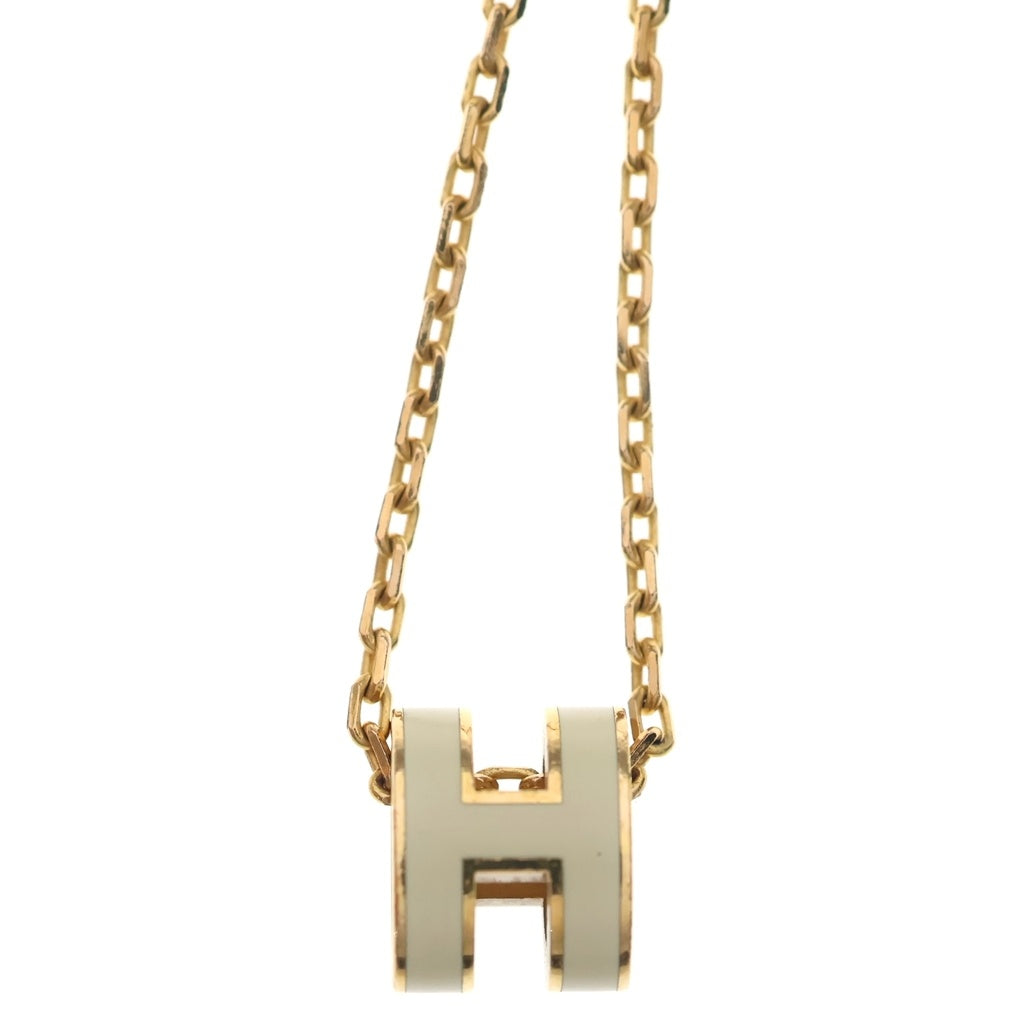 HERMES(エルメス) Hポップ ミニ ネックレス ペンダント チェーン ゴールド×ホワイト GP レディース