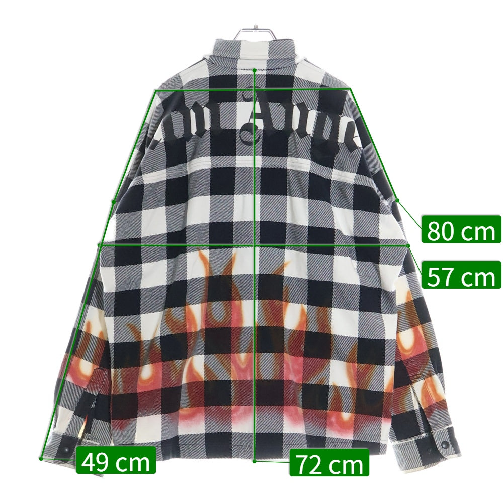 Palm Angels(パームエンジェルス) Burning Logo Overshirt バーニングロゴ 長袖チェックシャツ ブラック/ホワイト PMGA024F22FAB002