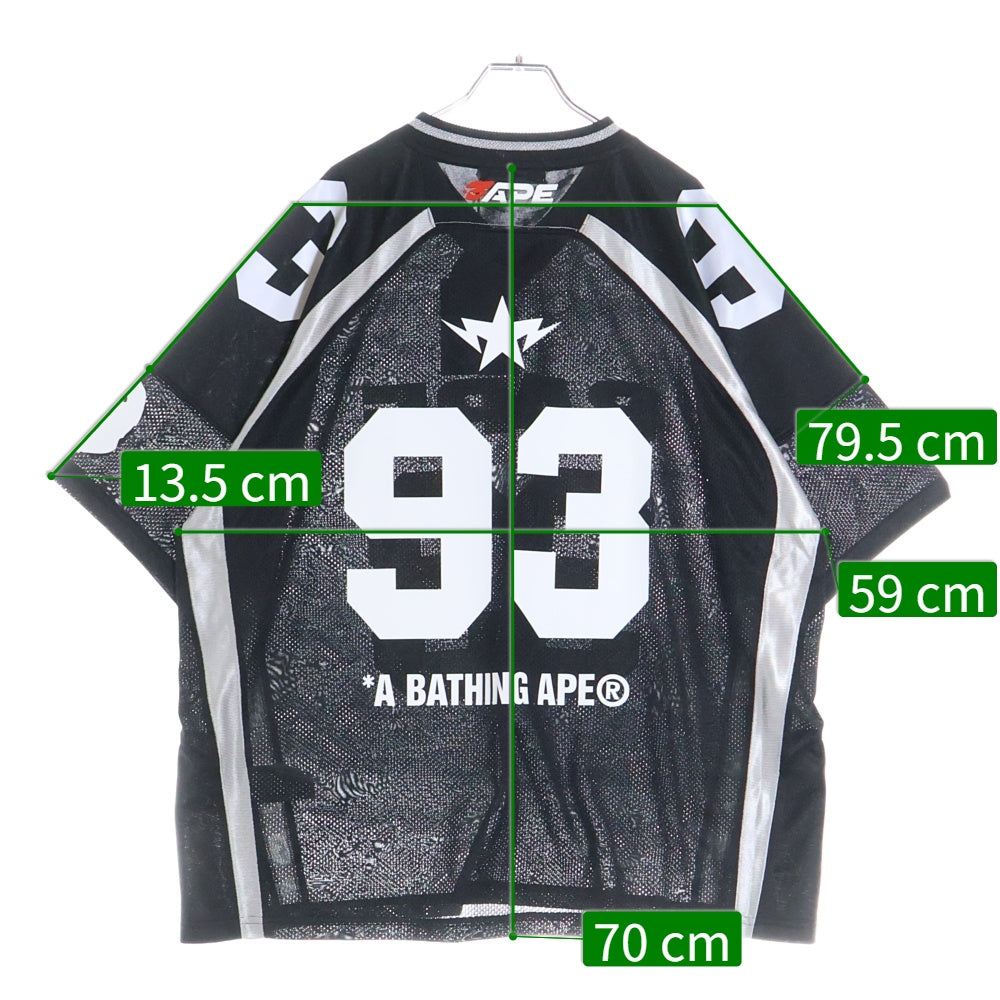 A BATHING APE(アベイシングエイプ) LINE CAMO JACQUARD RELAXED FIT FOOTBALL JERSEY 両面プリント ゲームシャツ ブラック 001CSL801312M