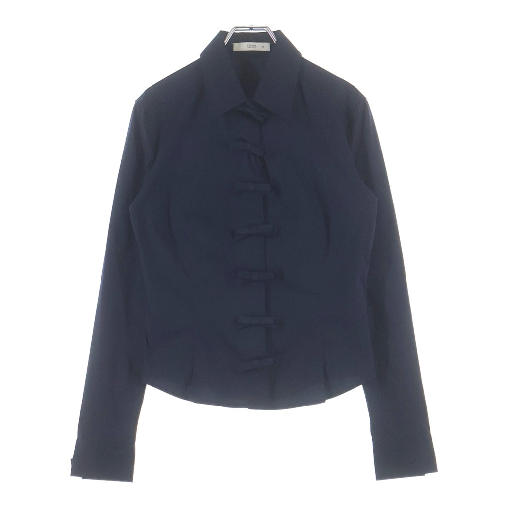 PRADA(プラダ) リボンデザイン スナップボタン ストレッチ 長袖シャツ ネイビー レディース