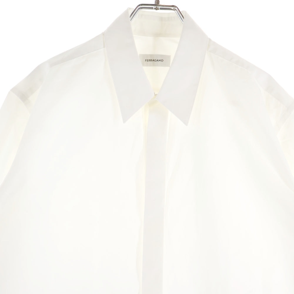 FERRAGAMO(フェラガモ) レギュラーカラー 比翼ボタン ロングスリーブ 長袖シャツ ホワイト
