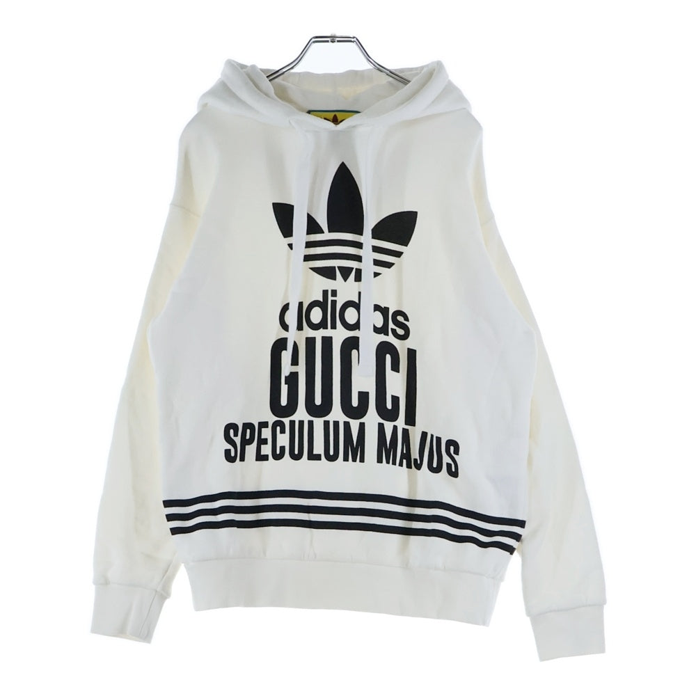 GUCCI(グッチ) ×adidas アディダス トレフォイル ロゴプリント プルオーバースウェットパーカー フーディー ホワイト 717427