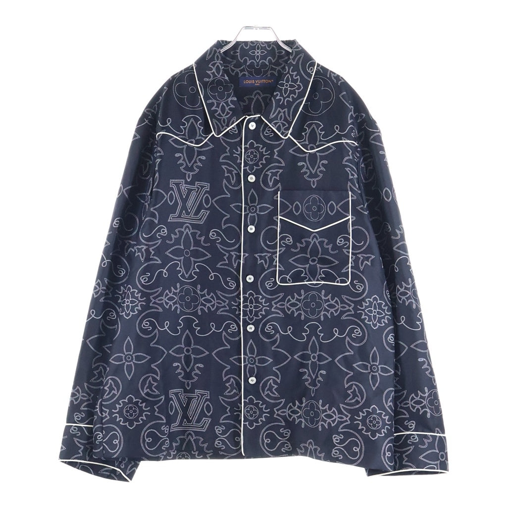 LOUIS VUITTON(ルイヴィトン) 24AW モノグラムプリントデザイン 胸ポケット シルク 長袖シャツ ブラック RM242M MRR HRS80W